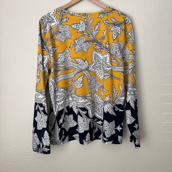 The Talbots Tee Women Yellow Tunic Blouse Longsleeve Floral Cotton Blend Size XL - Picture 7 of 11